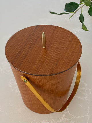 Minimalist Vintage Teak and Brass Ice Bucket Original Late Mid Century Design Classic