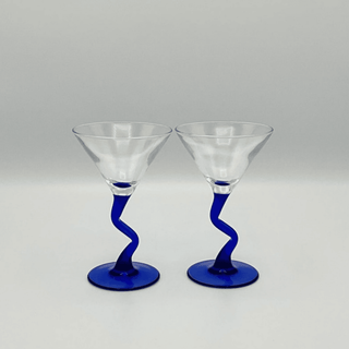 Vintage Cobalt Blue Zigzag Stem Martini-Cocktail Glass - Libbey