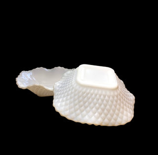 Anchor Hocking Crimped Square Milk Glass Bowl