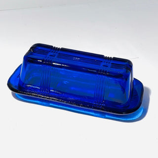 Cobalt Blue Depression Glass Lidded Butter Dish