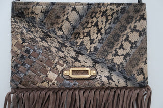 Jimmy Choo Tita Snakeskin and Suede-Fringe Clutch Bag in As New Condition. Close up