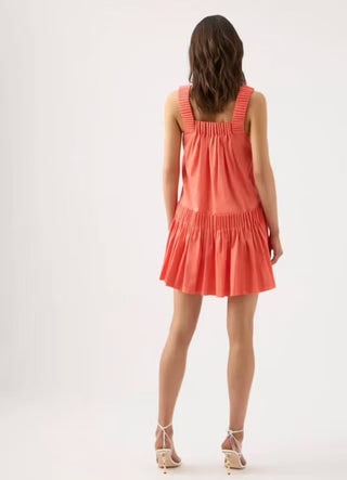 Aje Cecilia Smock Mini Dress in Coral BACK