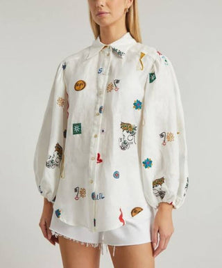 Alemais Soleil Embroidered Shirt In Ivory