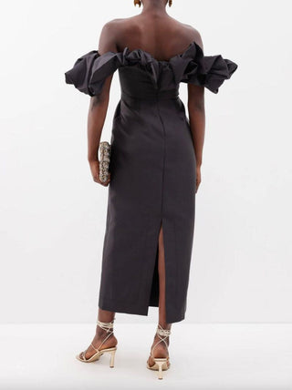 Alemais Suzi Off Shoulder Black Midi Dress Hire BACK