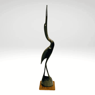 Hand Carved Mid Century Black Horn Bird Sculpture (Egret, Crane, Heron)