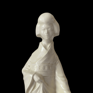 Blanc de Chine Japanese Geisha Figure with Subtle Lemon Glaze in Porcelain Close Up