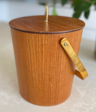 Minimalist Vintage Teak and Brass Ice Bucket Original Late Mid Century Design Classic