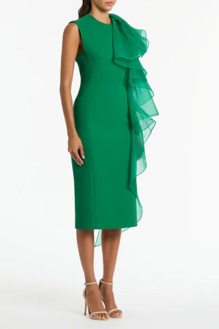 Carla Zampatti Emerald Crepe Ruffle Shoulder Dress