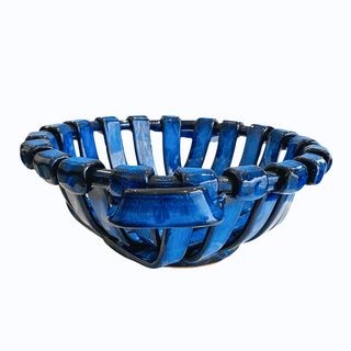 Ceramiche Tadinate Italian Bread Basket | Cobalt Blue Lattice Ceramic Bowl