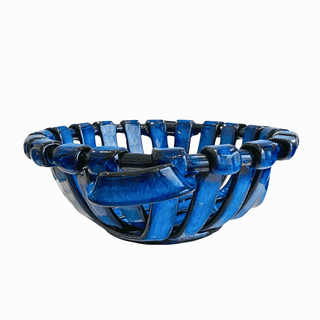 Ceramiche Tadinate Italian Bread Basket | Cobalt Blue Lattice Ceramic Bowl