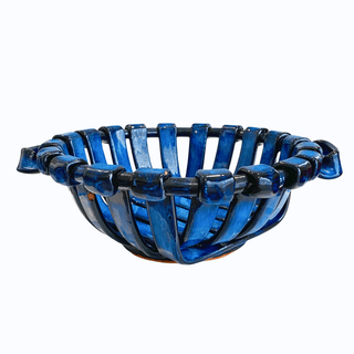 Ceramiche Tadinate Italian Bread Basket | Cobalt Blue Lattice Ceramic Bowl