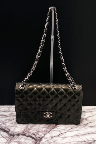 Chanel Classic Diamond Quilted Patent Leather Jumbo Double Flap Designer Bag