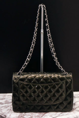 Chanel Classic Diamond Quilted Patent Leather Jumbo Double Flap Rear View