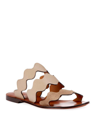 Chloe Lauren Scalloped Leather and Suede Sandals SIDE