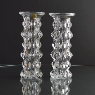 Oberglas Mid Century Crystal Vases, Candle Holders and Candles, Set of 2