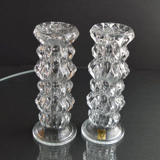 Oberglas Mid Century Crystal Vases, Candle Holders and Candles, Set of 2