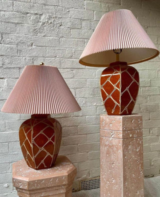 Pair of Ceramic Chinoiserie Faux Bamboo Table Lamps Hollywood Regency on Pedestals