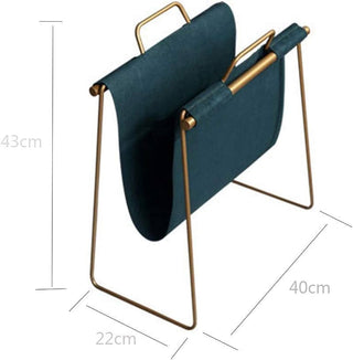 Green Leather and Matte Gold Metal Magazine Stand