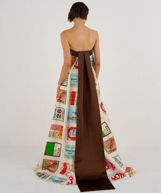 Oroton Ticket Print Gown hire Back View