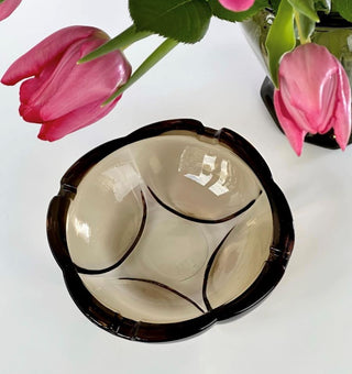 Pressed Glass Smokey Quartz Ashtray, Trinket Dish, Fidenza 