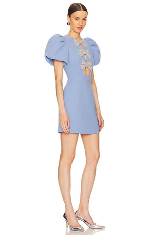 Rebecca Vallance Juliana Puff Sleeve Mini Dress in Blue