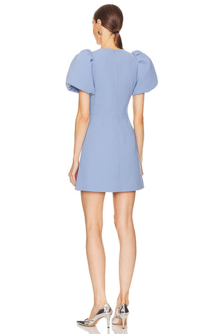 Rebecca Vallance Juliana Puff Sleeve Mini Dress in Blue BACK