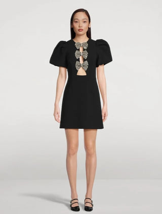 Rebecca Vallance Yvonne Bow Mini Dress in Black