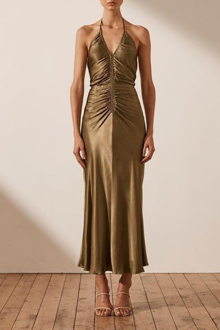 Shona Joy Gala Ruched Dress in Olive