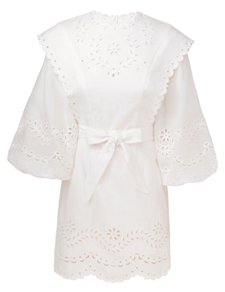 Zimmermann Junie Embroidered Mini Dress in Ivory Stock