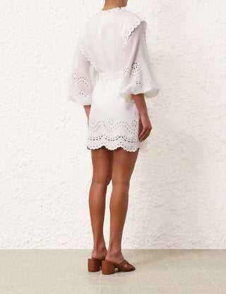 Zimmermann Junie Embroidered Mini Dress in Ivory Back