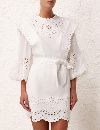 Zimmermann Junie Embroidered Mini Dress in Ivory