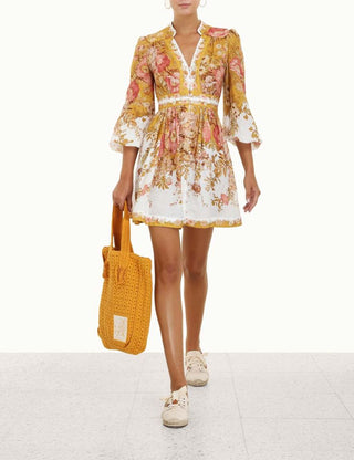 Zimmermann Pattie Plunge Mini Dress in Mustard