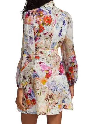 Zimmermann Prima Belted Mini Dress Patchwork Floral Back