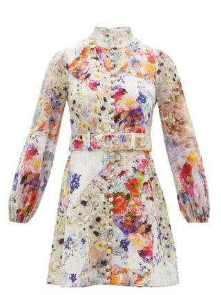 Zimmermann Prima Belted Mini Dress Patchwork Floral stock