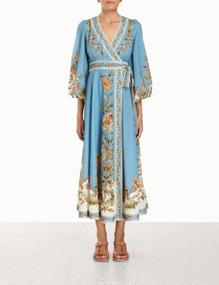 Zimmermann The Chintz Wrap Midi Dress in Blue Daisy Floral