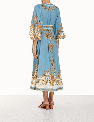 Zimmermann The Chintz Wrap Midi Dress in Blue Daisy Floral BACK