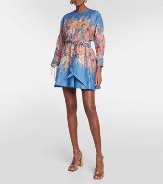 Zimmermann August Belted Floral-Print Linen Mini