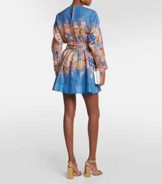 Zimmermann August Belted Floral-Print Linen Mini BACK