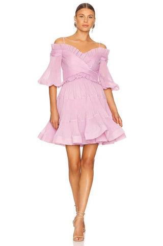 Zimmermann Pleated Off Shoulder Mini Dress