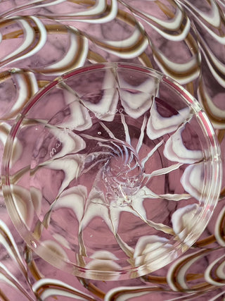 Large Pink Tone Hand Blown Art Glass Platter Base showing Glassmakers Signature and Pontil