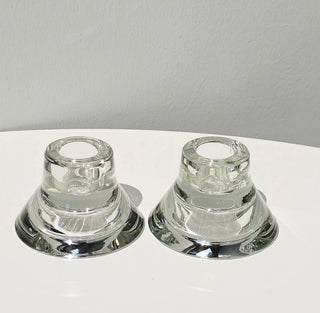 Vintage Ikea K & M Hagberg Clear Glass Candlestick Holders, Two (2), Signed