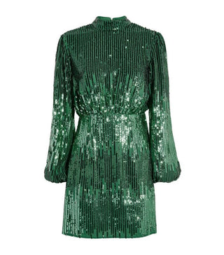 Rixo London Samantha Sequin Mini Dress in Green