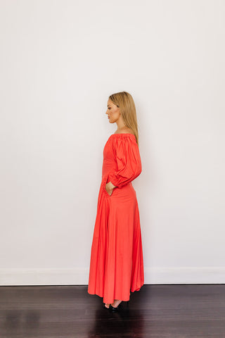 Scanlan Theodore Cotton Gathered Pocket Dress Vermillion for Hire. Side View