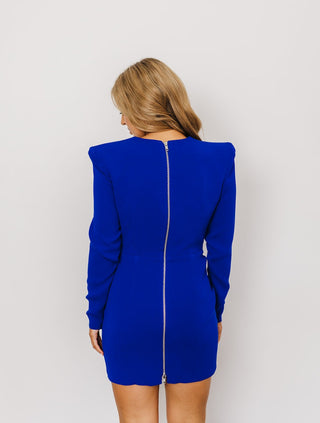 Alex Perry Ashlyn Ruched Blue Mini Dress for Hire, Back