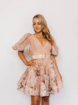 Zimmermann Dancer Puff Sleeve Mini Dress Floral for Hire. Close up