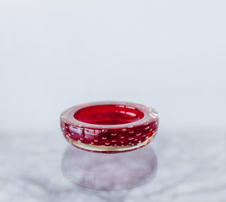 Whitefriars #9099 Ruby Red Controlled Bubble Glass Trinket Bowl by Geoffrey Baxter