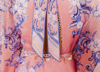 Zimmermann Postcard Floral Mini Dress for Hire. Rear Close up detail