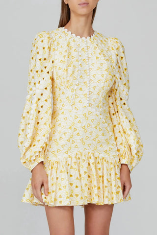 Acler Walker Floral Yellow Dress for Hire, Front