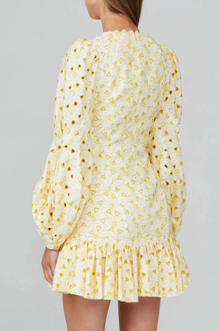 Acler Walker Floral Yellow Dress for Hire, Back