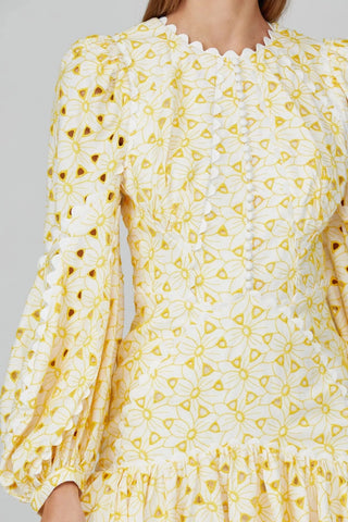 Acler Walker Floral Yellow Dress for Hire, Zoomed Front